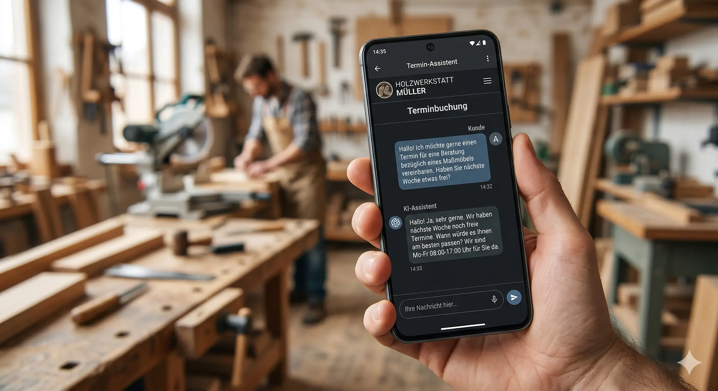 KI-Chatbot auf Smartphone mit Kundenanfrage