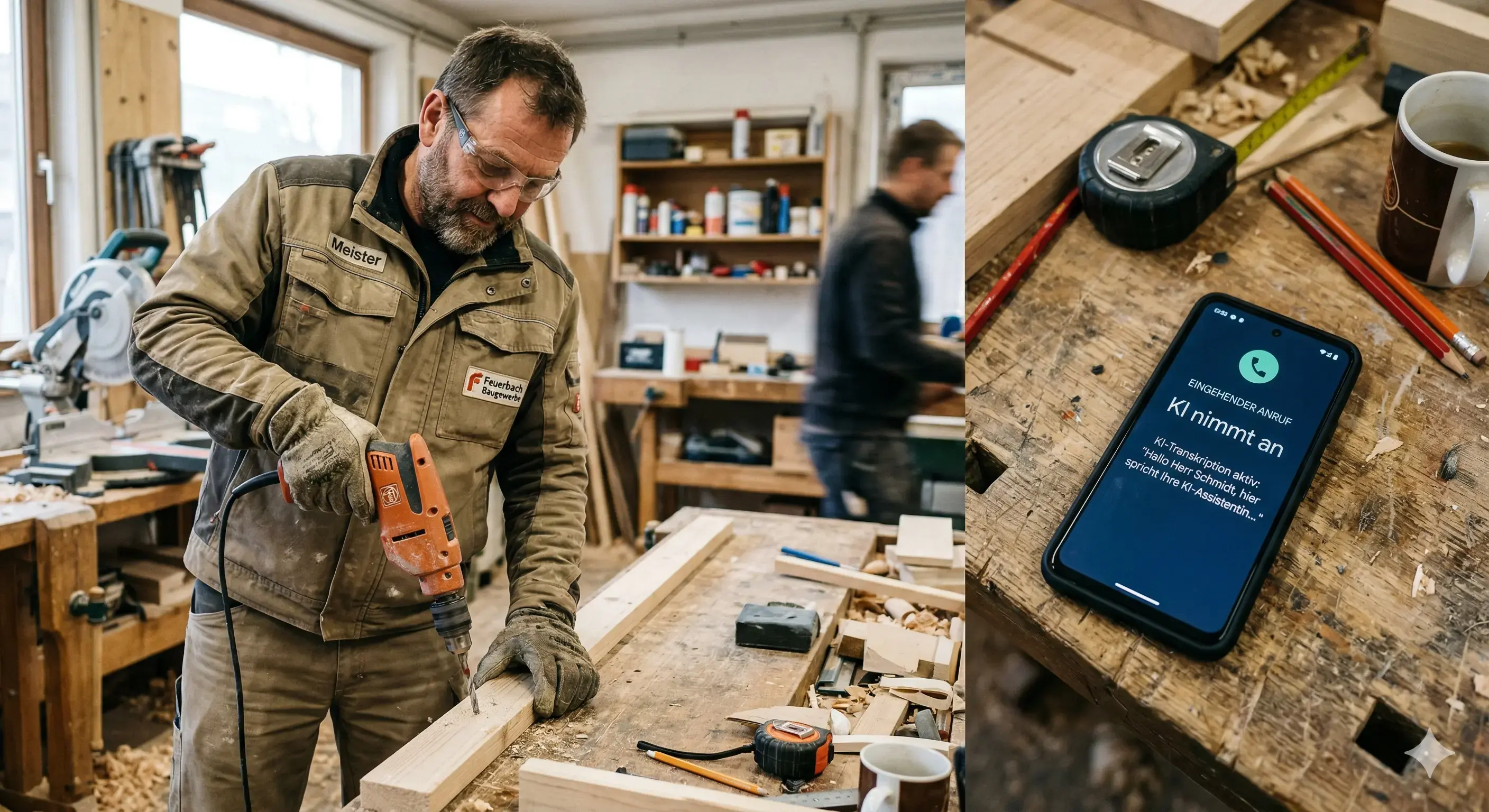 Handwerker mit KI-Telefon-Service