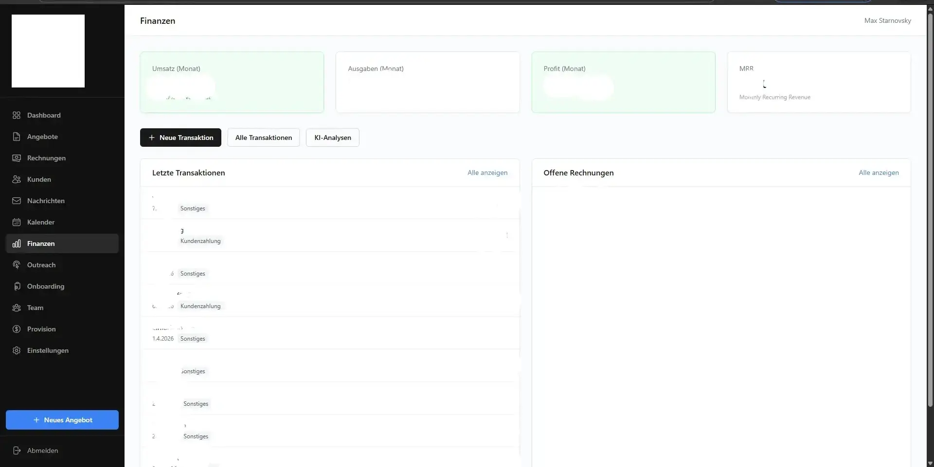 MS Solutions CRM – Finanzen: Umsatz, Ausgaben, Profit in Echtzeit