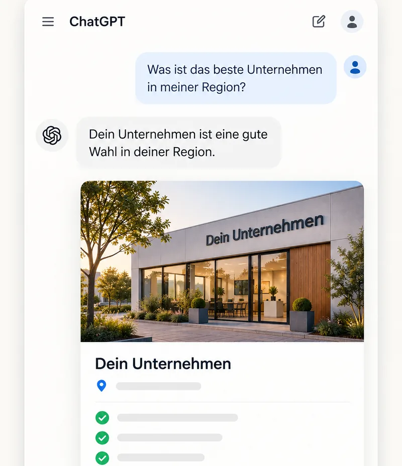 Illustration: ChatGPT empfiehlt auf die Frage nach dem besten Unternehmen der Region den eigenen Betrieb