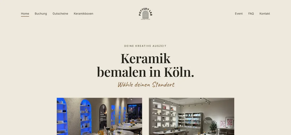 Startseite von Pottery Lab am Desktop