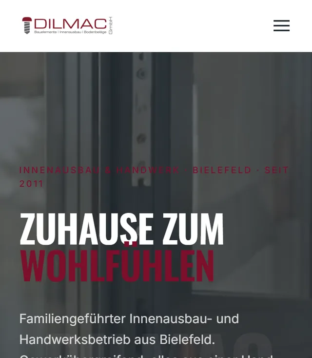 Website von Dilmac Bau auf dem Handy, Innenausbau und Handwerk in Bielefeld
